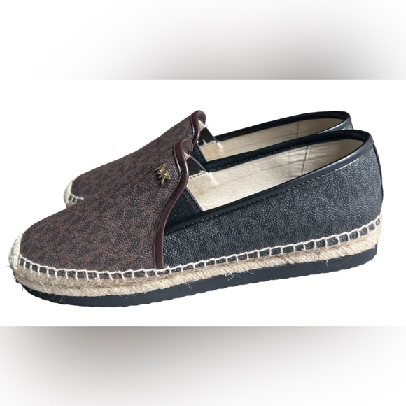 MICHAEL KORS HASTINGS MK PRINT GOLD PLATFORM ESPADRILLES Black Brown Size 9 - Picture 12 of 15